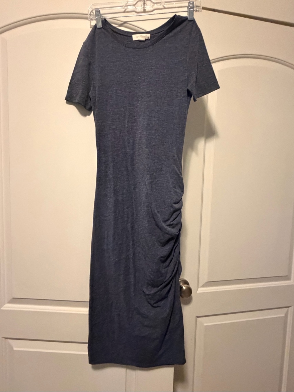 Treasure & Bond Short Sleeve Ruched Side Midi Dress - Slate Blue
